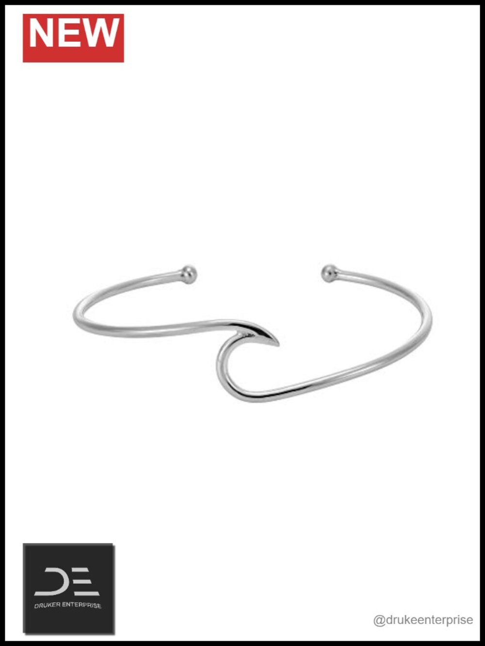 Solid 925 Sterling Silver Ocean Wave Bangle Bracelet Adjustable Cuff for Women